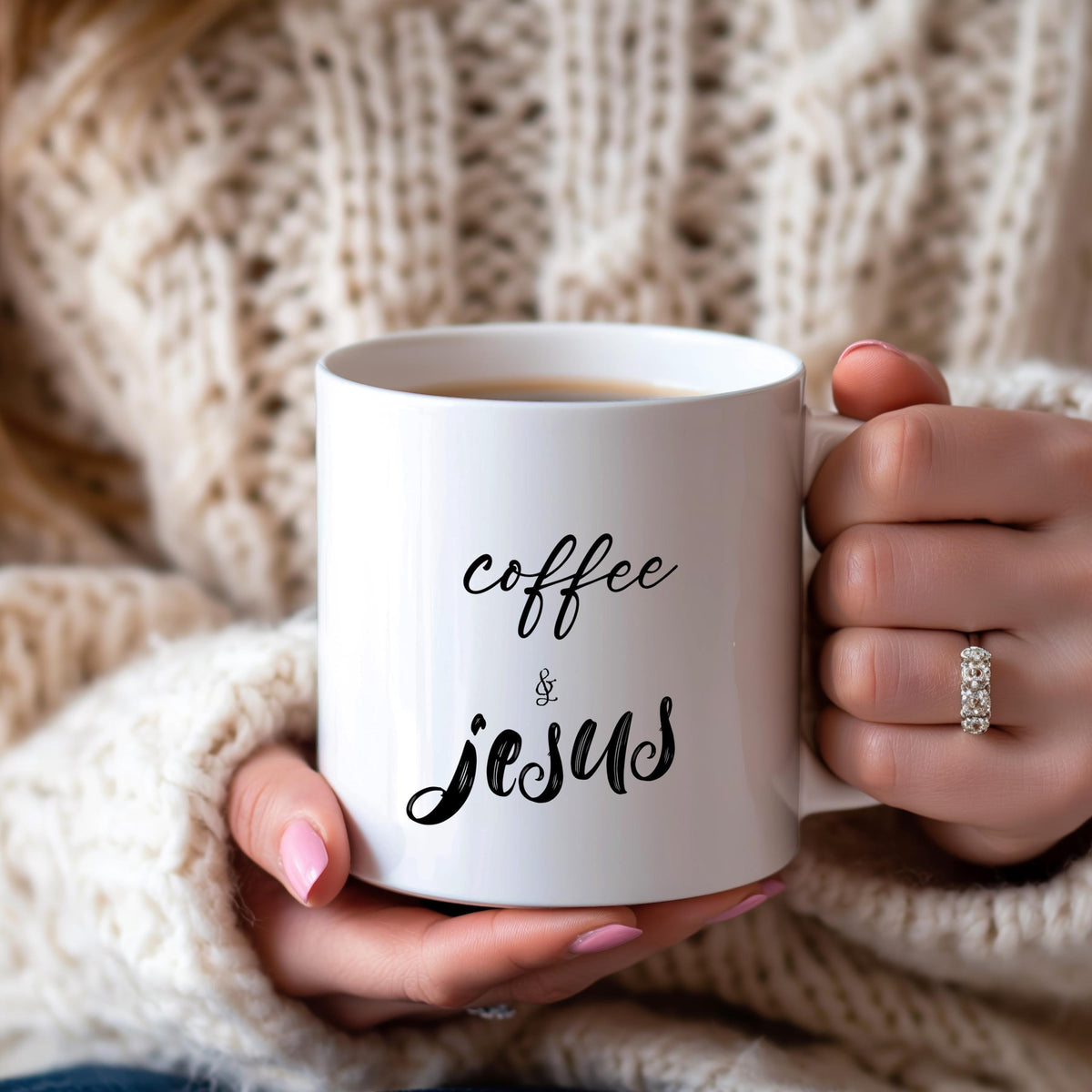 Custom Name Coffee & Jesus Ceramic Mug, Personalized Religious Coffee Cup