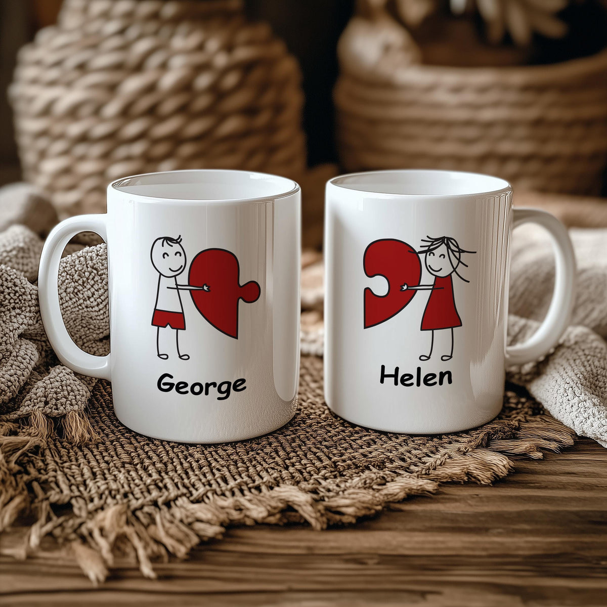 Personalized Hearth Puzzle Coffee Mug, Custom Name Matching Couple Mug, Romantic Ceramic Cup