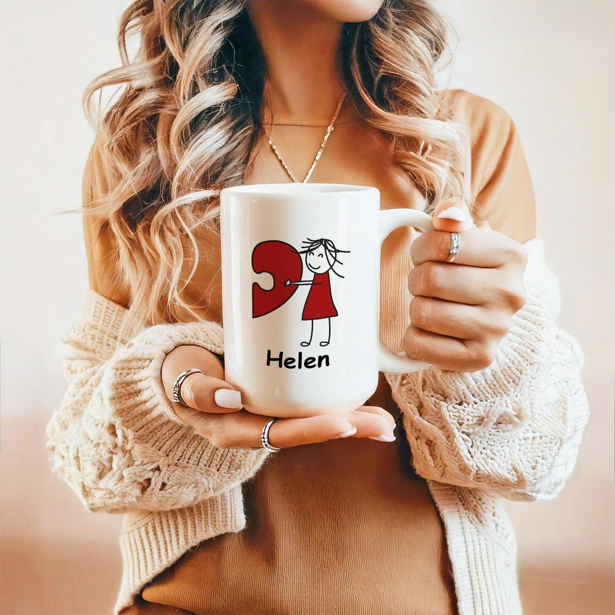 Personalized Hearth Puzzle Coffee Mug, Custom Name Matching Couple Mug, Romantic Ceramic Cup