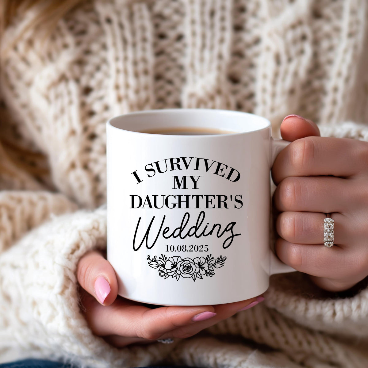 I Survived My Daughter's Wedding Ceramic Cup, Mother Of The Bride Coffee Mug