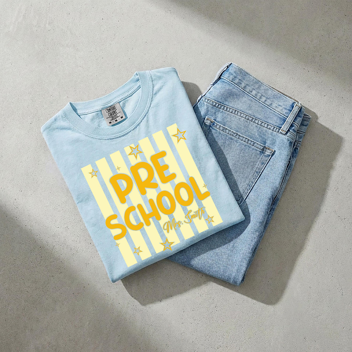 Custom Teacher Comfort Colors® Shirt, Striped Grade Level Teacher Tee, Teacher Crew Gifts