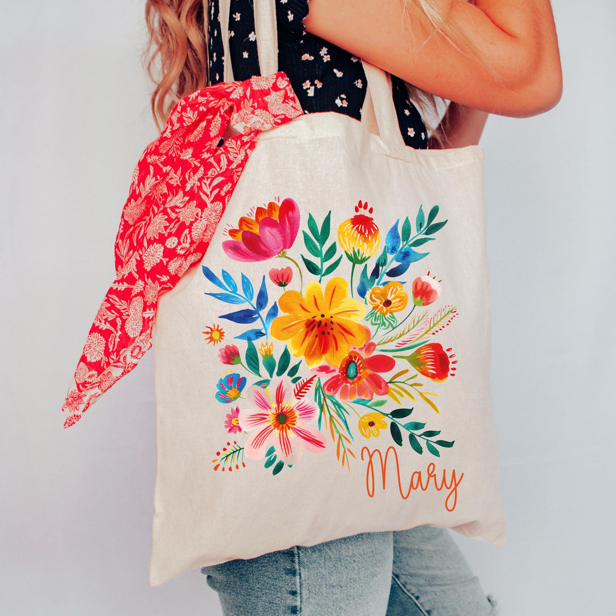 Personalized Colorful Floral Tote Bag