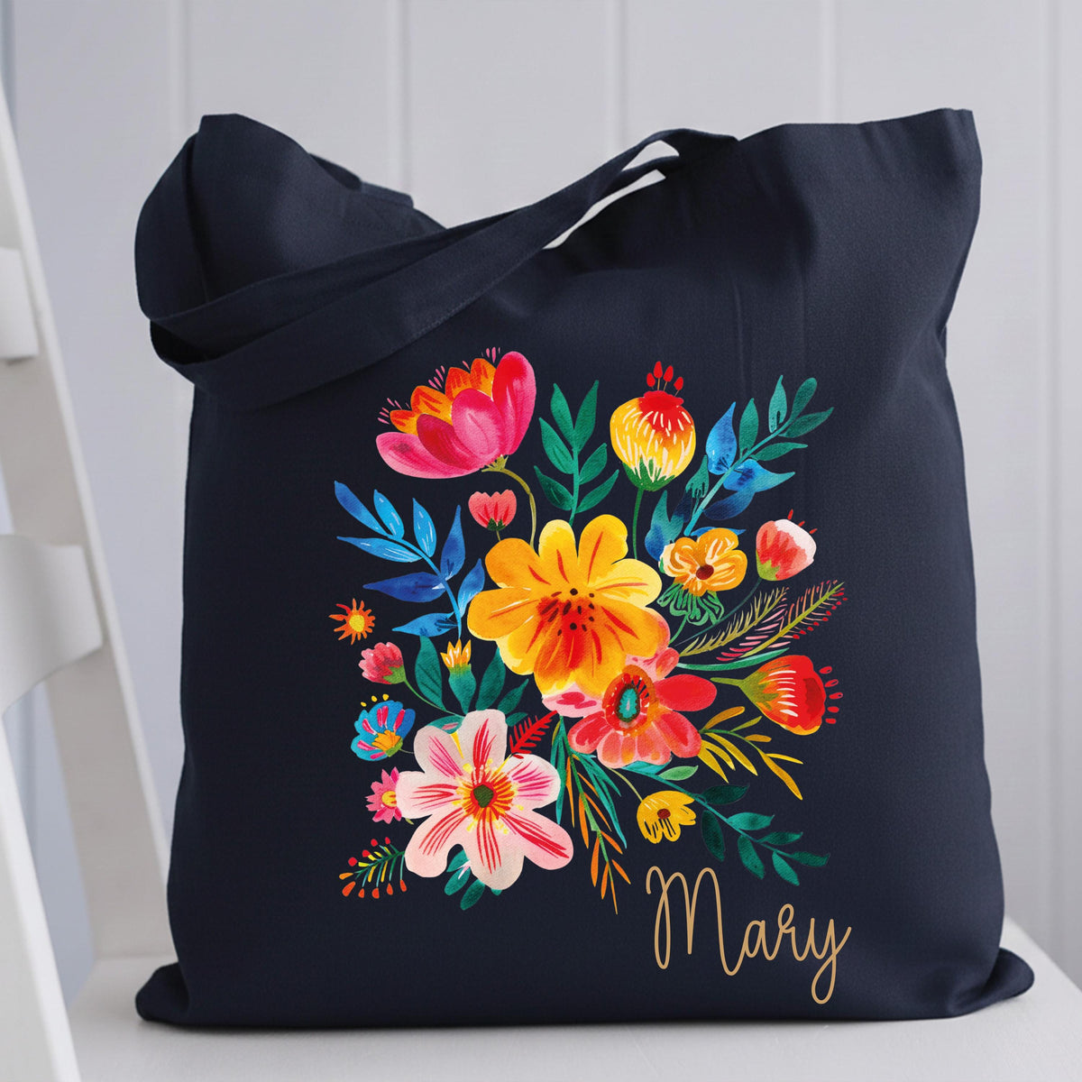 Personalized Colorful Floral Tote Bag