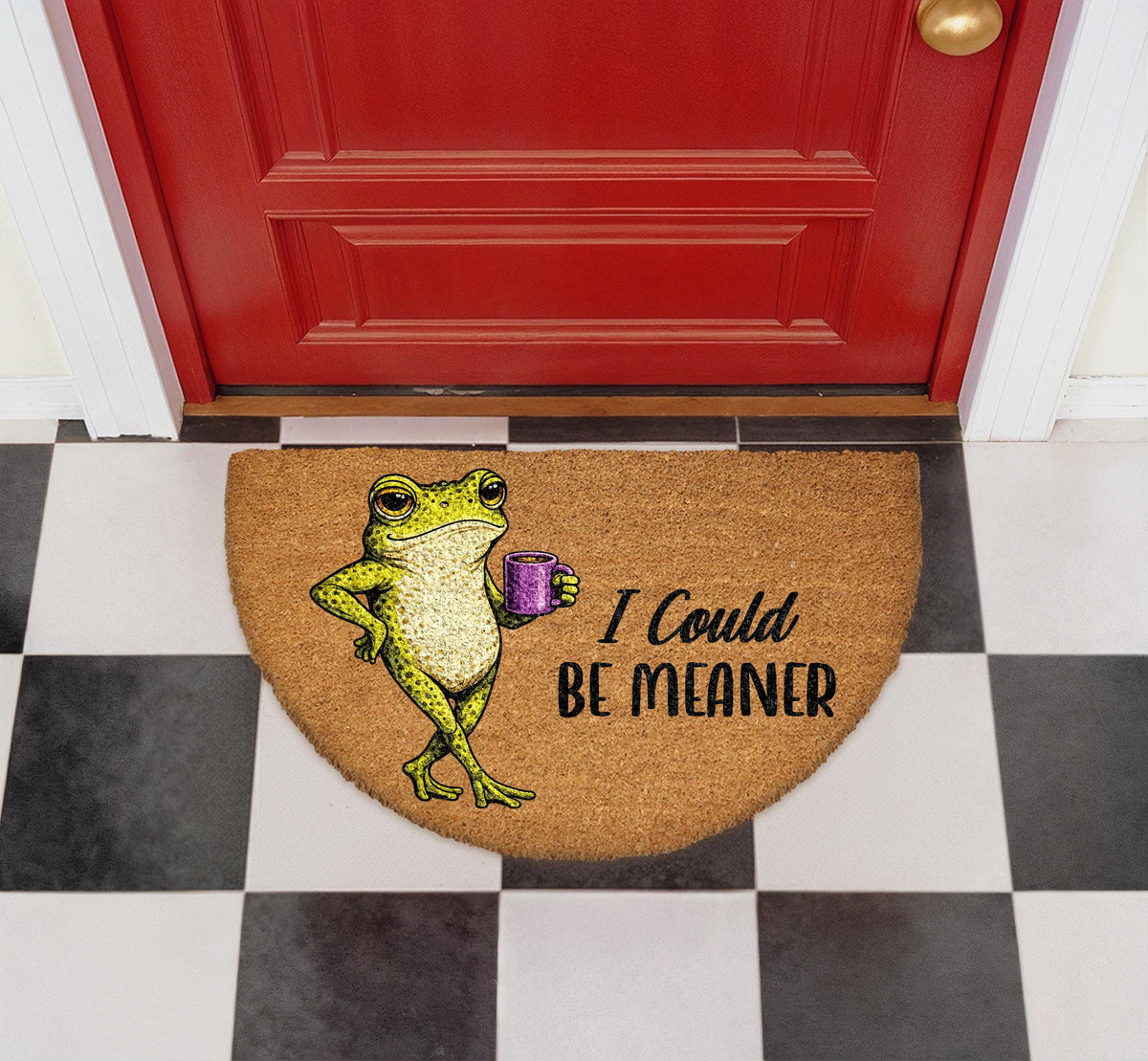 Funny Frog Doormat, "I Could Be Meaner" Welcome Mat, Natural Coir Porch Decor