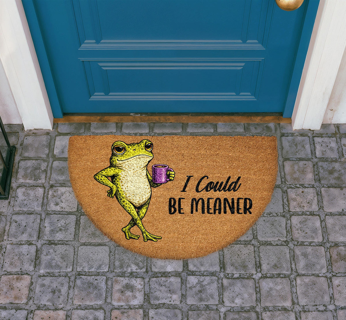 Funny Frog Doormat, "I Could Be Meaner" Welcome Mat, Natural Coir Porch Decor