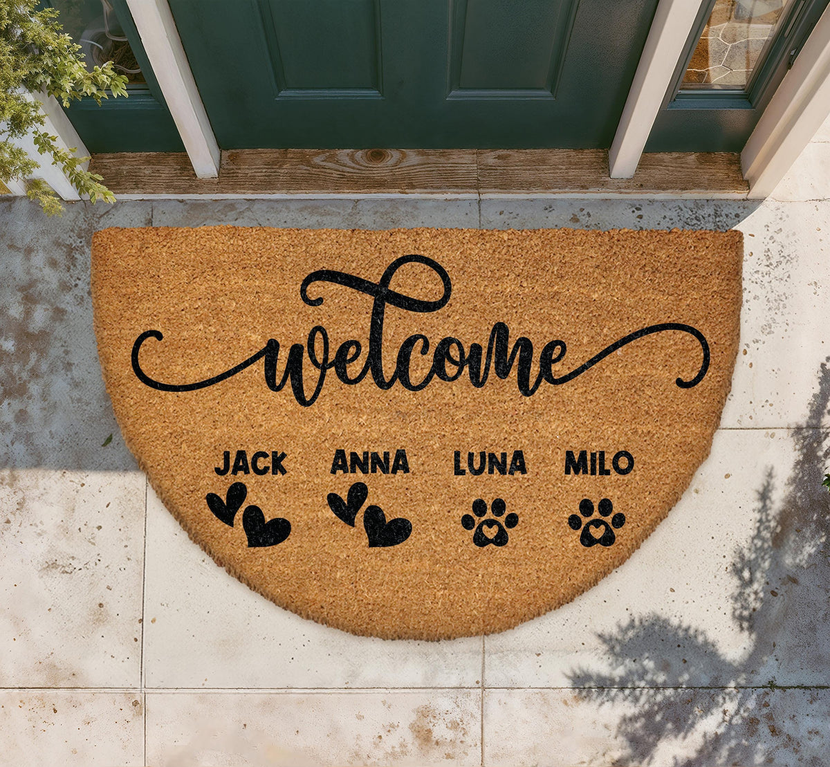 Personalized Pet Family Welcome Mat, Custom Names, Farmhouse Porch Decor, Realtor Gift