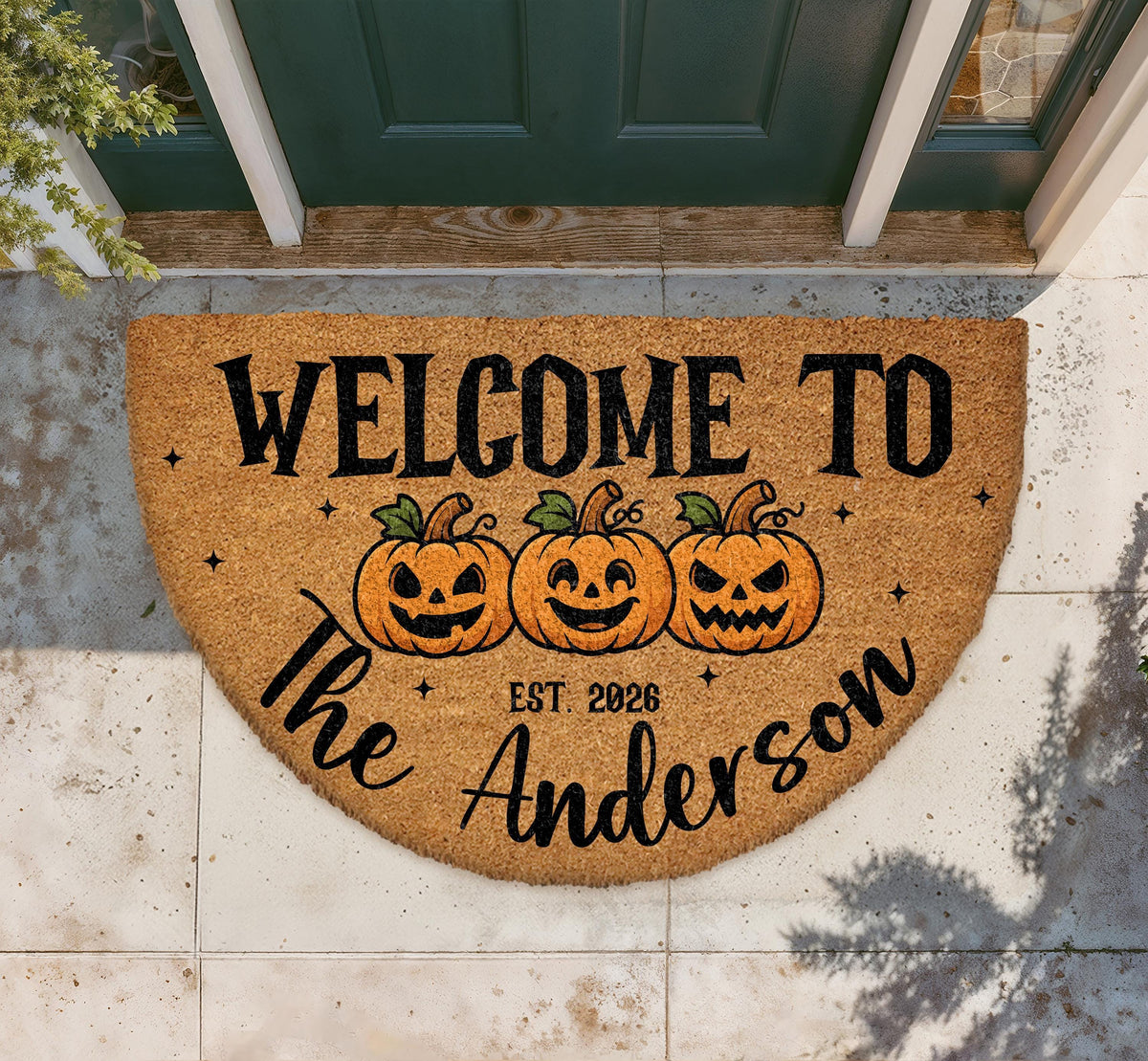 Custom Halloween Doormat, Personalized Family Pumpkin Welcome Mat