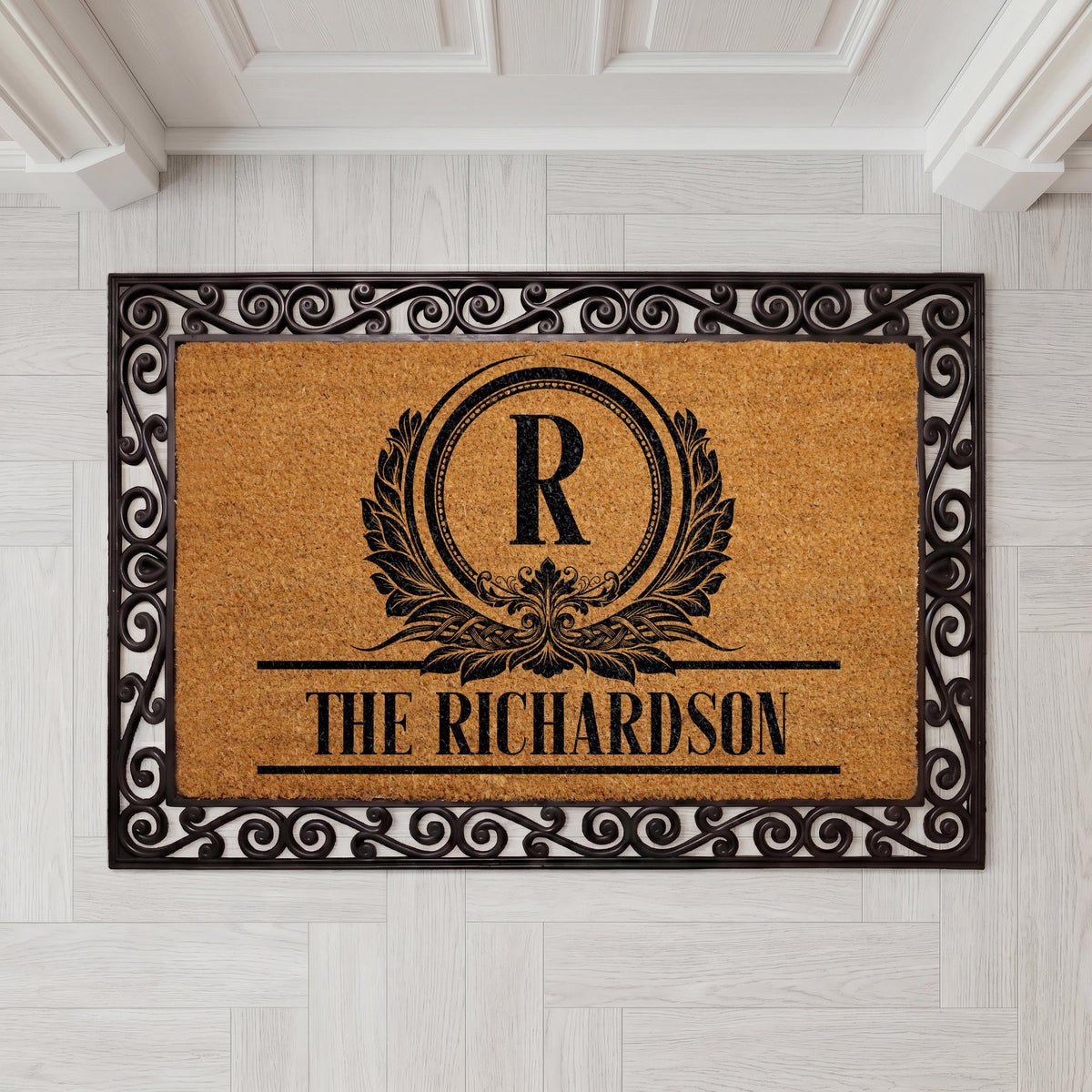 Custom Family Name Monogram Doormat, Elegant Interchangeable Welcome Mat