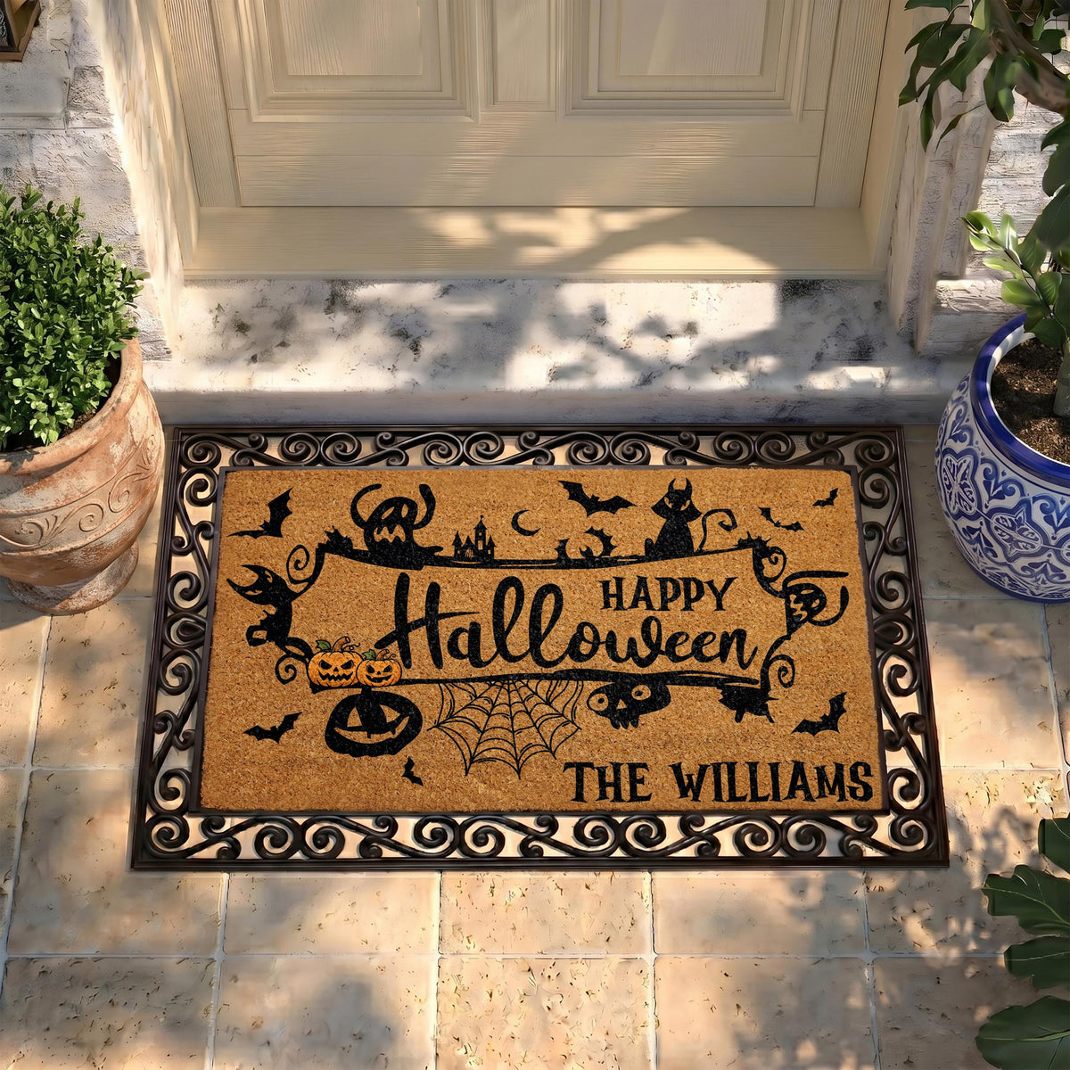 Personalized Halloween Doormat, Spooky Interchangeable Welcome Mat, Custom Family Fall Decor