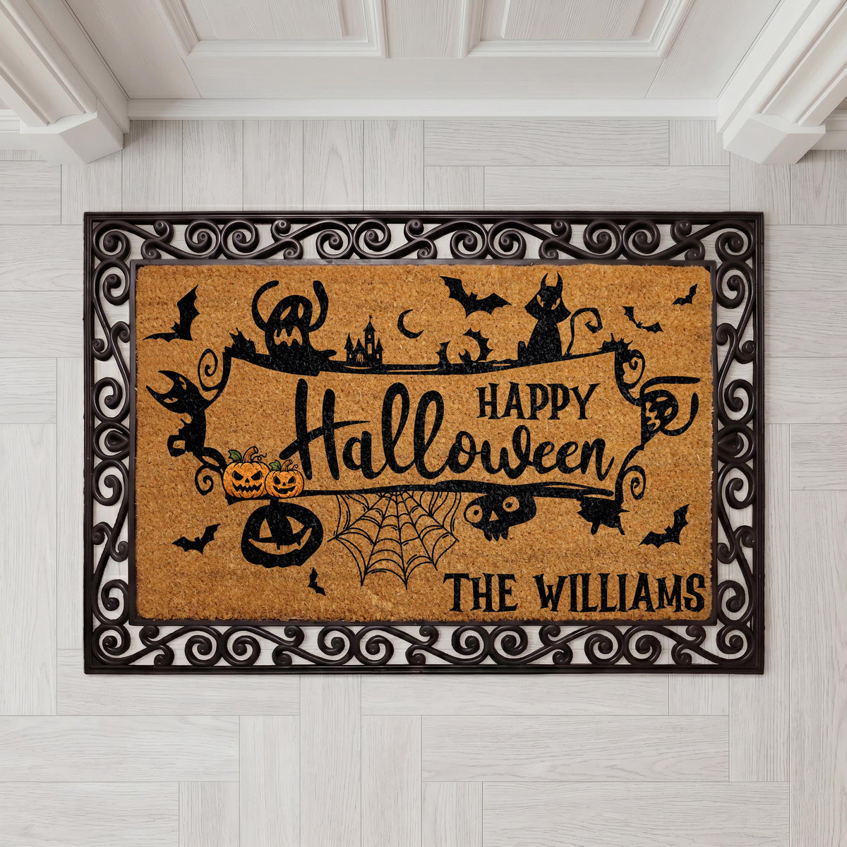 Personalized Halloween Doormat, Spooky Interchangeable Welcome Mat, Custom Family Fall Decor