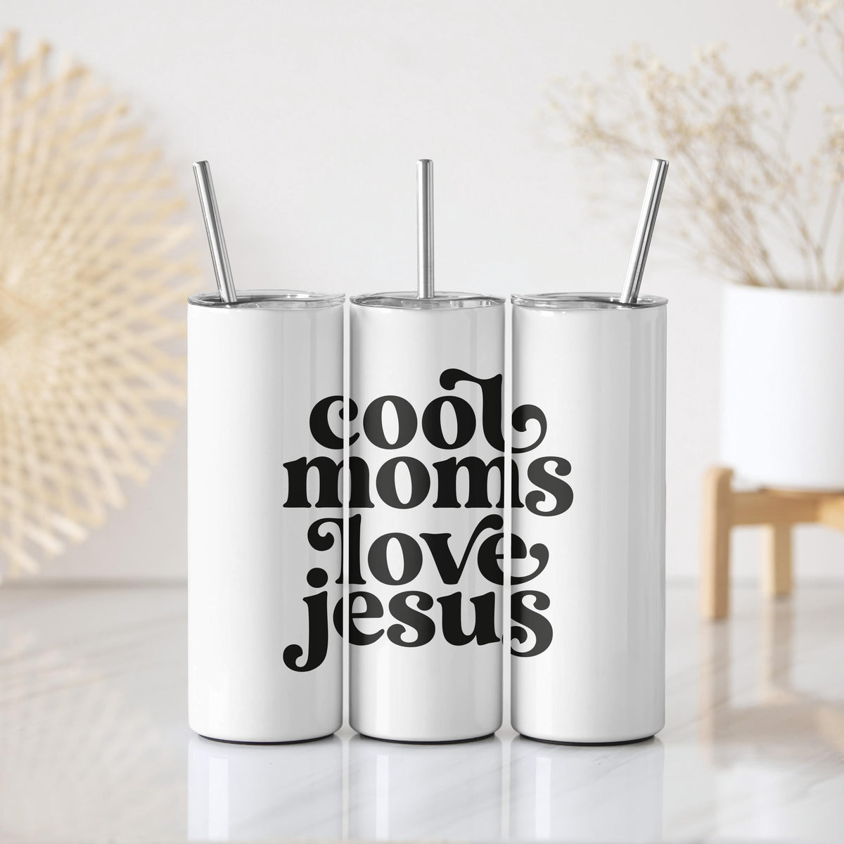 Cool Mom Loves Jesus Tumbler With Straw, Christian Mom Travel Coffee Cup