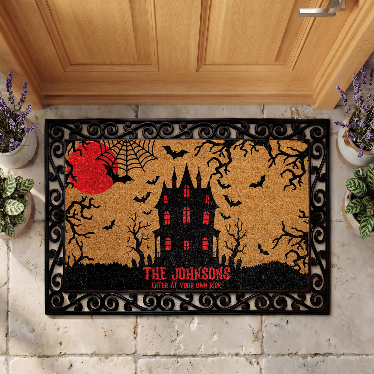 Custom Haunted Mansion Doormat, Spooky Halloween Entryway Decor, Enter at Your Own Risk Mat