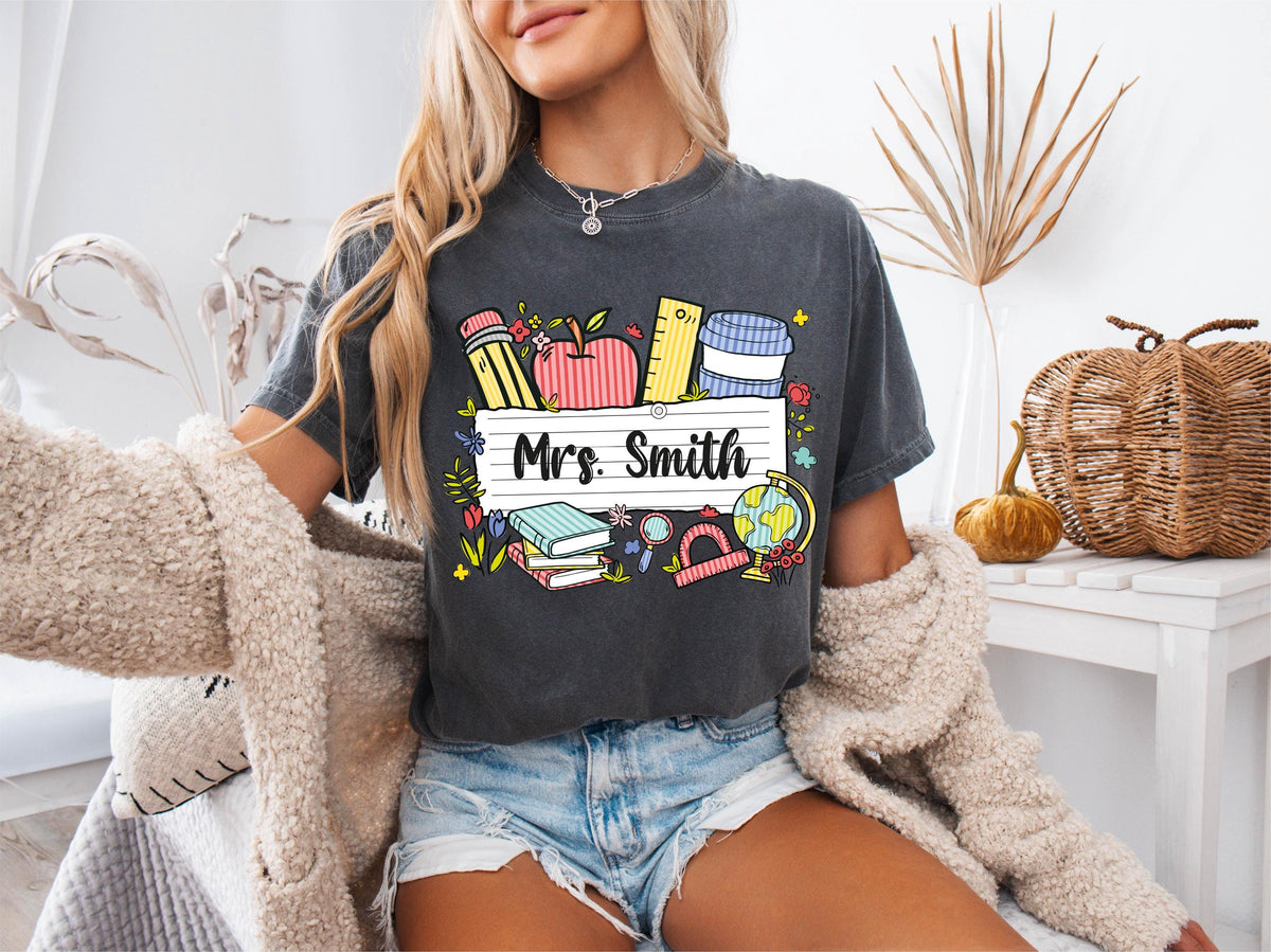 Custom Name Teacher Comfort Colors® Shirt, Back To School Teacher Tee, Elementary Teacher Gift