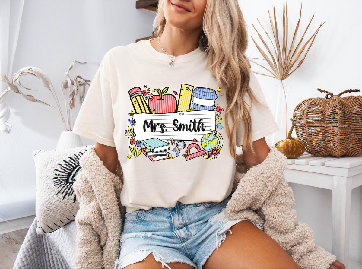 Custom Name Teacher Comfort Colors® Shirt, Back To School Teacher Tee, Elementary Teacher Gift