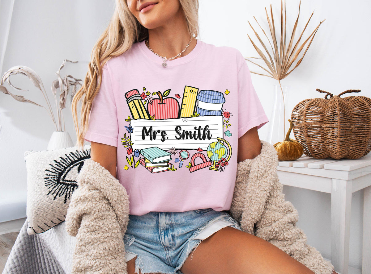 Custom Name Teacher Comfort Colors® Shirt, Back To School Teacher Tee, Elementary Teacher Gift