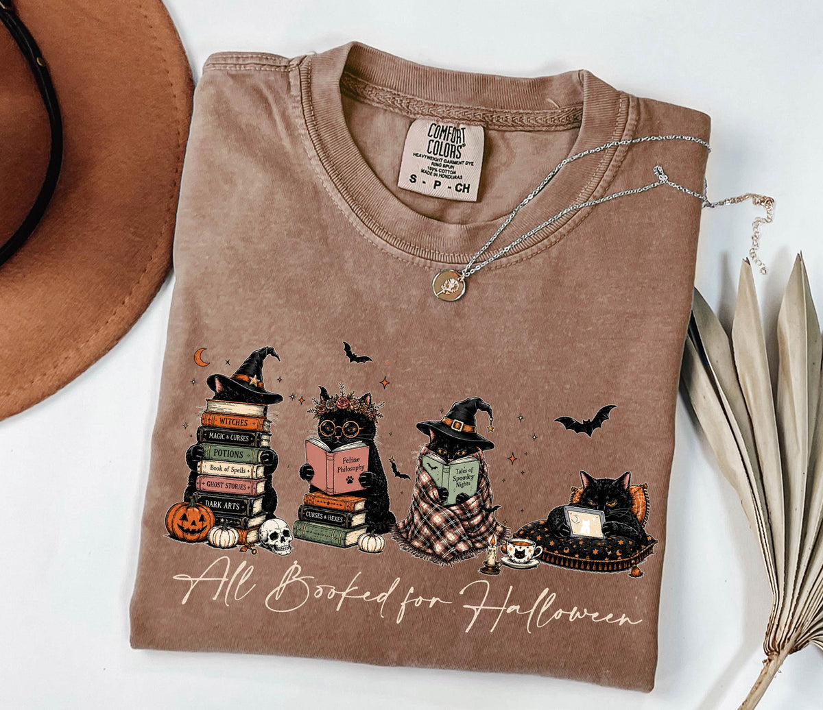 Comfort Colors® Black Cat Reading Shirt, Halloween Book Lover Tee, Spooky Cat Bookish Gift, Librarian Teacher T-shirts