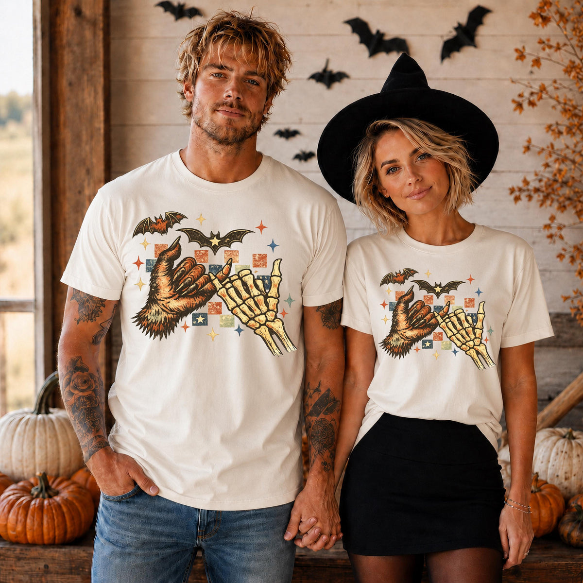 Comfort Colors® Skeleton Hand Witch Shirt, Halloween Couples Matching T-Shirt, Spooky Season Sweatshirt, Wicked Hands Gifts