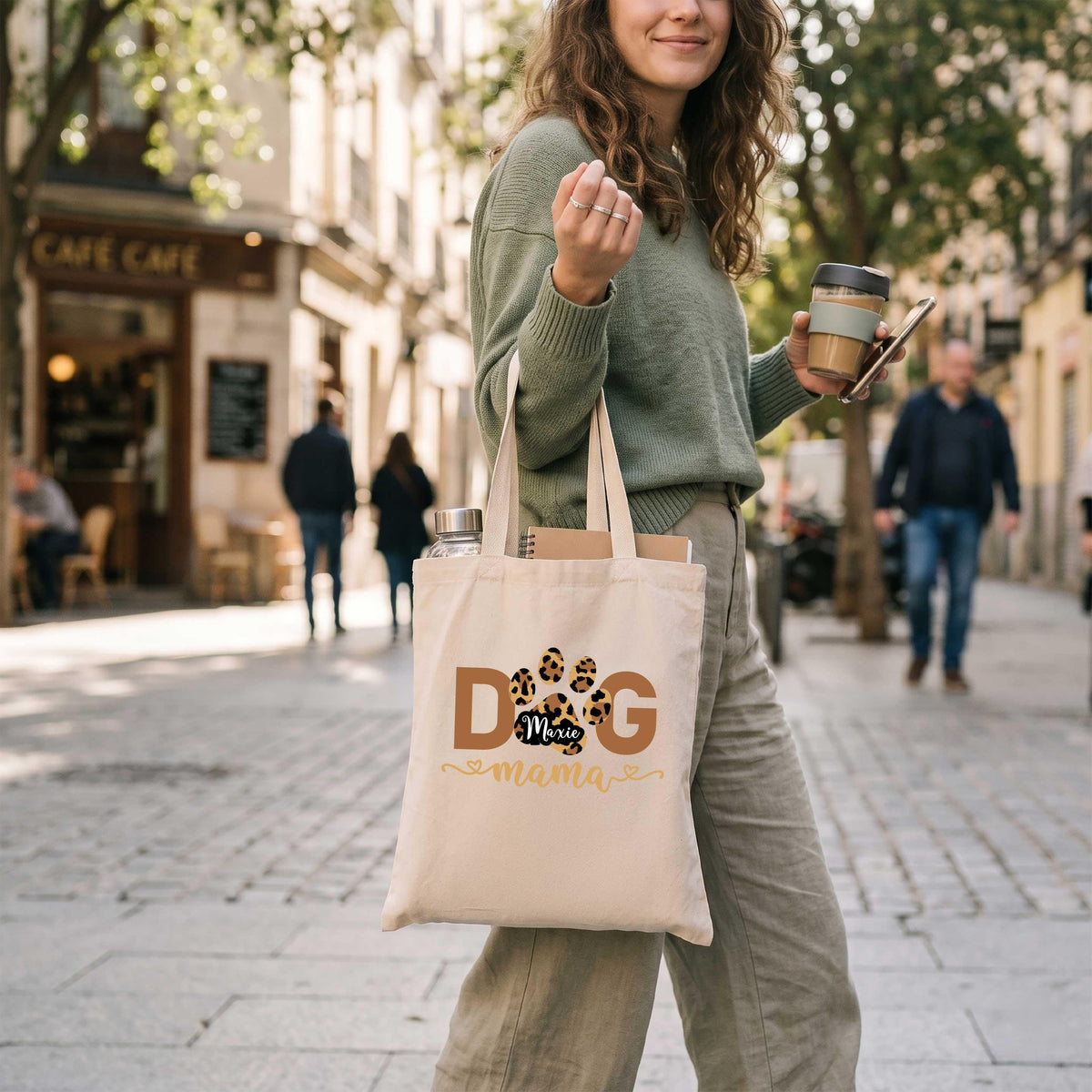 Custom Leopard Cat Dog Mama Tote Bag, Personalized Pet Name Paw Print Canvas Bags, Cats Dogs Lover Everyday Handbag