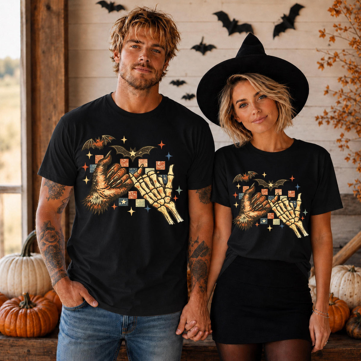 Comfort Colors® Skeleton Hand Witch Shirt, Halloween Couples Matching T-Shirt, Spooky Season Sweatshirt, Wicked Hands Gifts