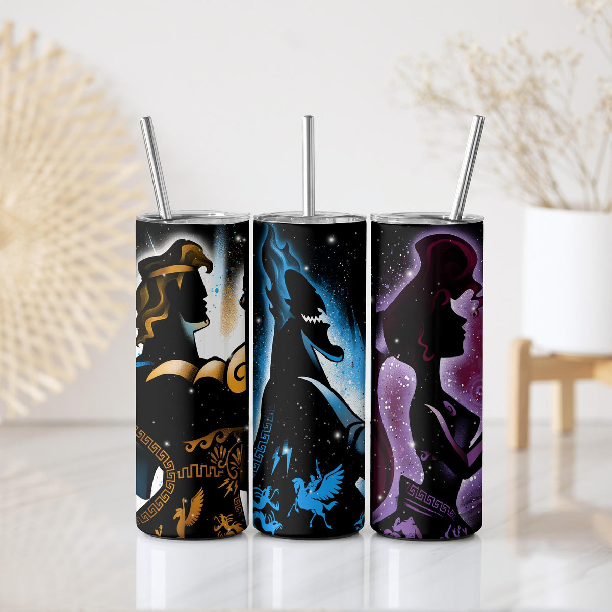 Mythology Inspired Silhouette Stainless Steel Tumbler, Ancient Hero Theme Water Bottle