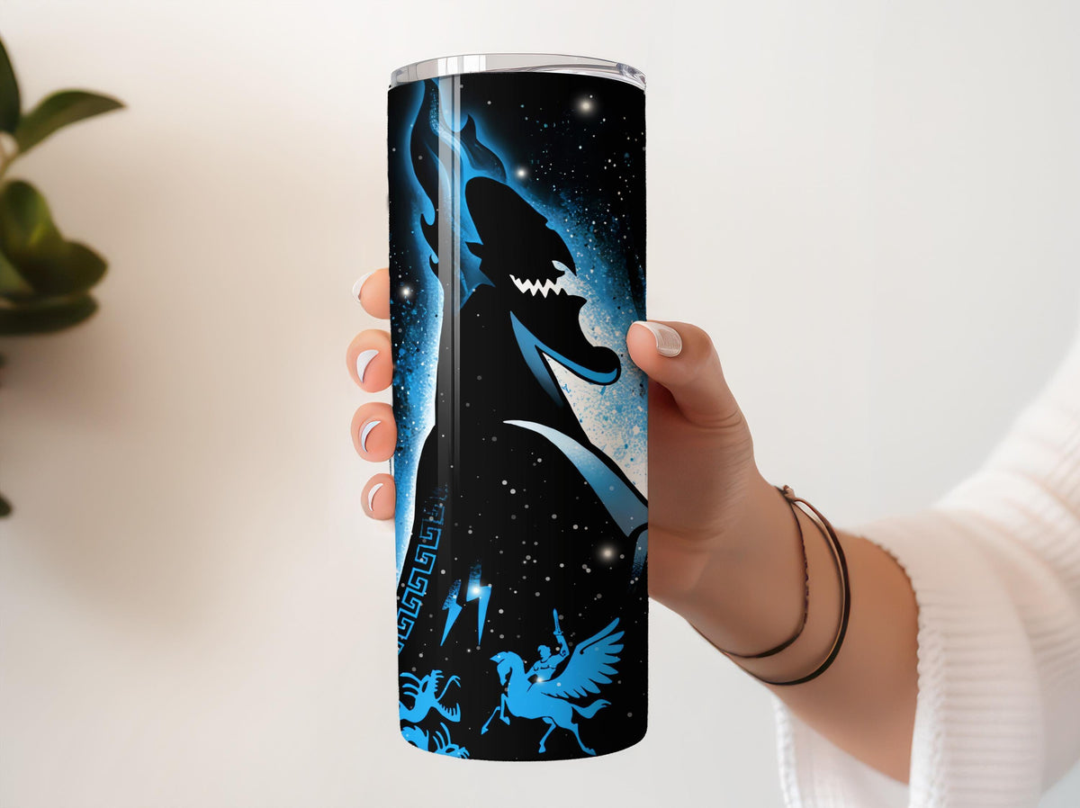 Mythology Inspired Silhouette Stainless Steel Tumbler, Ancient Hero Theme Water Bottle