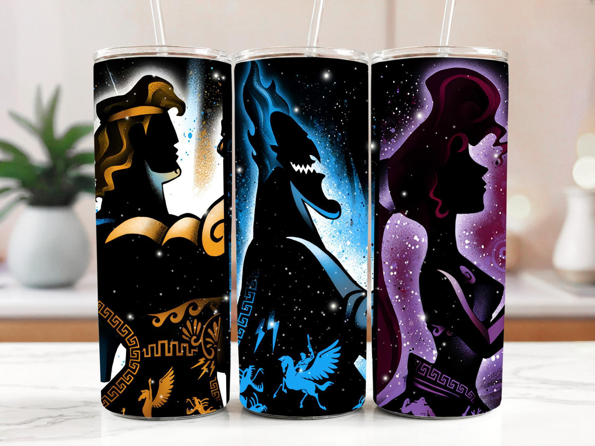 Mythology Inspired Silhouette Stainless Steel Tumbler, Ancient Hero Theme Water Bottle