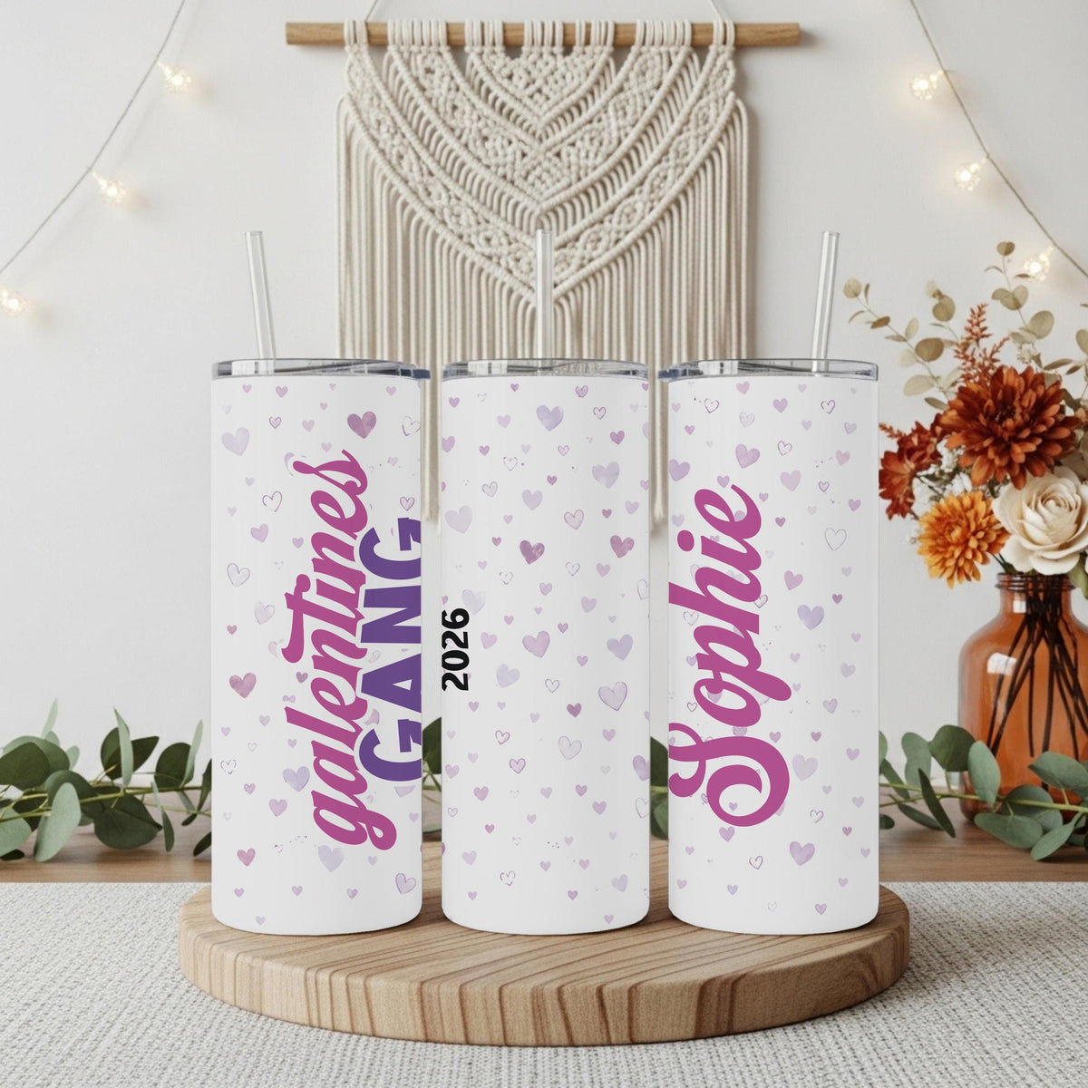 Custom Name Galentines Gang 2026 Tumbler With Straw