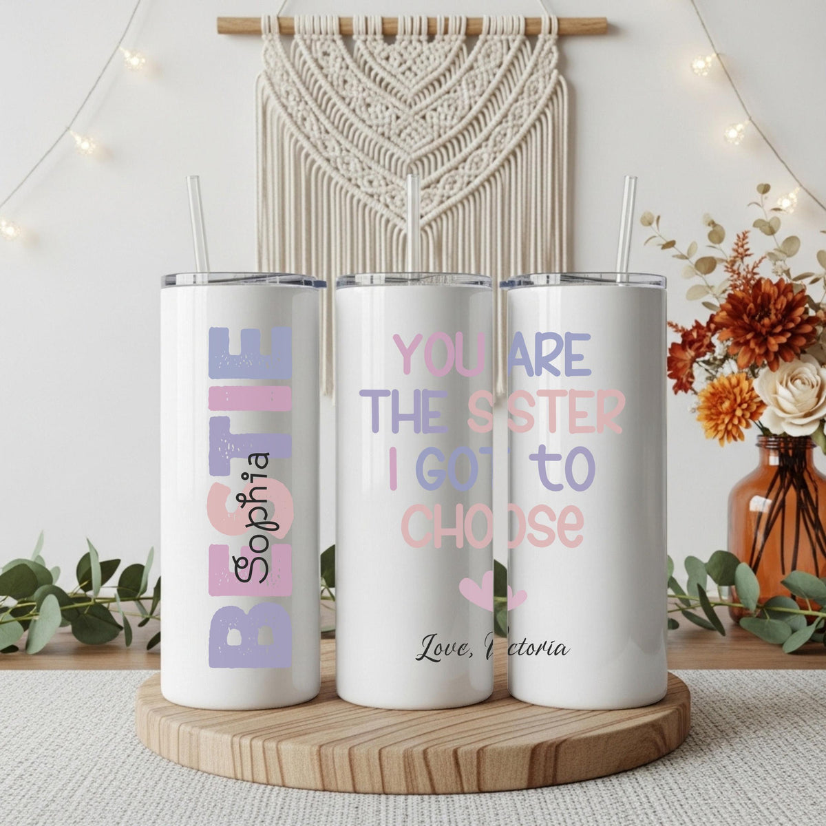 Personalized BFF Coffee Tumbler, Custom Name Soul Sister Insulated Cup