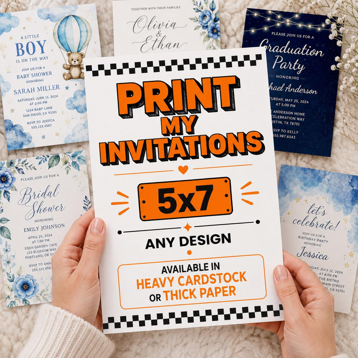 Custom 5x7 Invitation Printing | Upload Your Design (Heavy Cardstock)