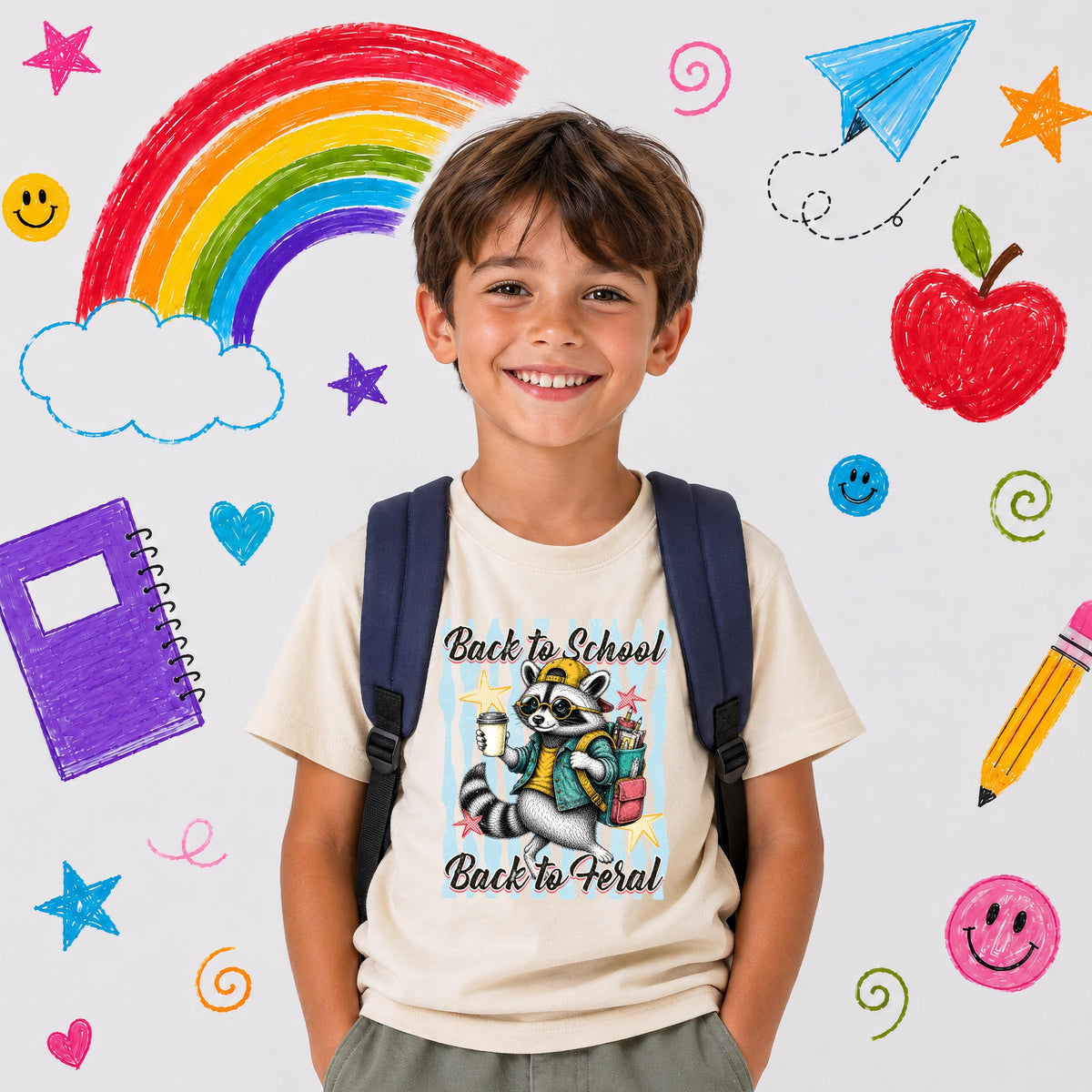 Striped Back to School Shirt, Raccoon First Day of School Tee, Funny School Kids Gift