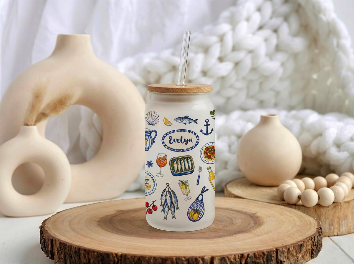 Personalized Italian Summer Can Glass, Amalfi Coast Citrus Design, Mediterranean Travel Tumbler