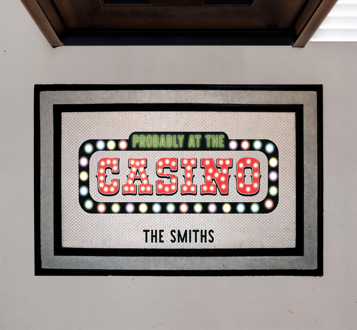 Custom Probably at the Casino Doormat, Vegas Theme Welcome Mat, Funny Gambling Housewarming Gift