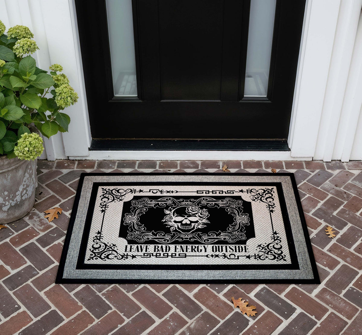 Skull Gothic Doormat, Leave Bad Energy Outside Welcome Mat