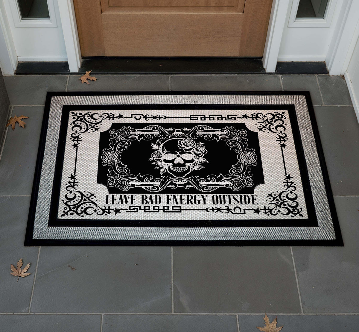 Skull Gothic Doormat, Leave Bad Energy Outside Welcome Mat