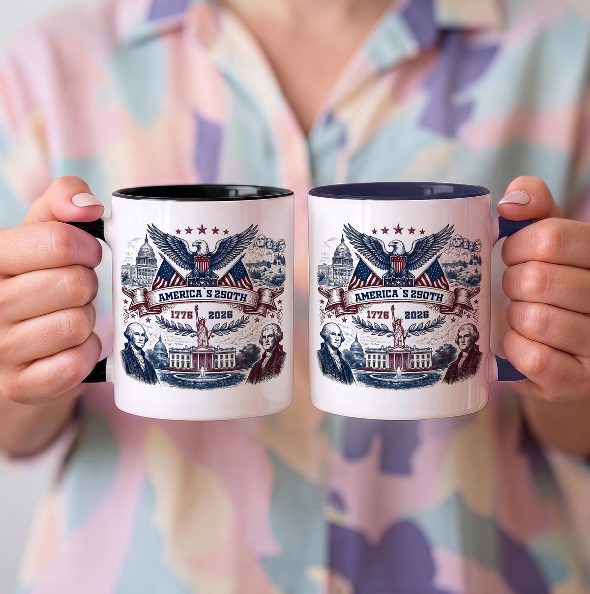 Patriotic America 250 Anniversary Coffee Mug, USA Eagle Colorful Ceramic Cup
