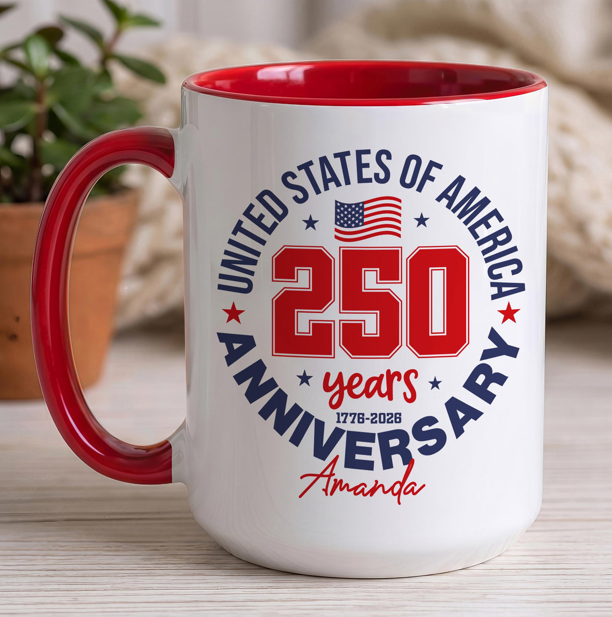 Personalized United States of America 250 Years Cup, 4th of July Colorful Coffee Mug
