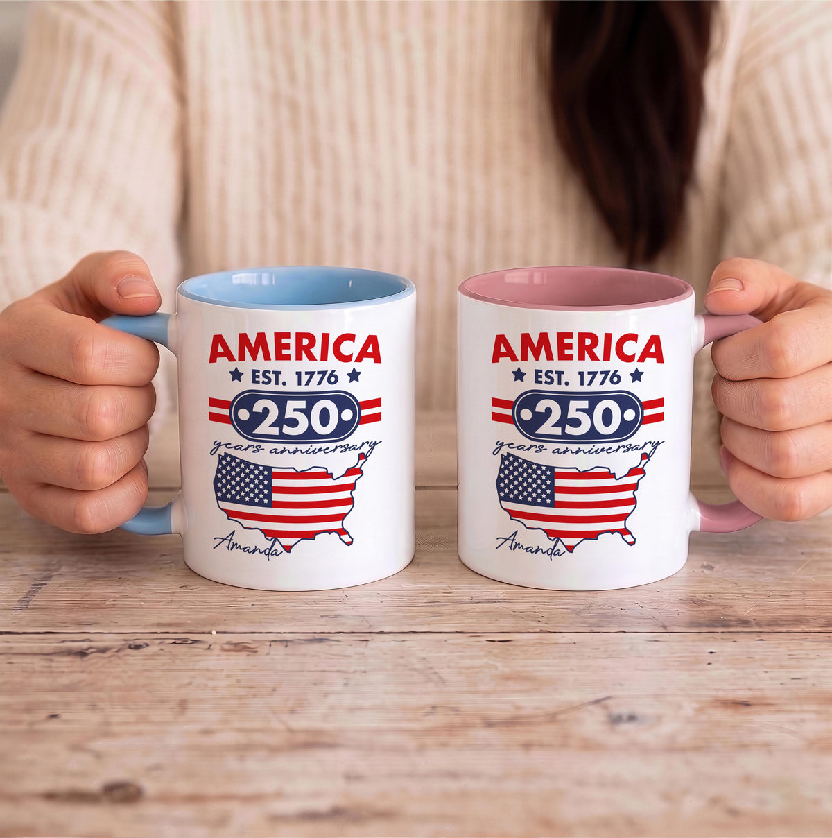 Personalized United States of America 250 Years Cup, 4th of July Colorful Coffee Mug