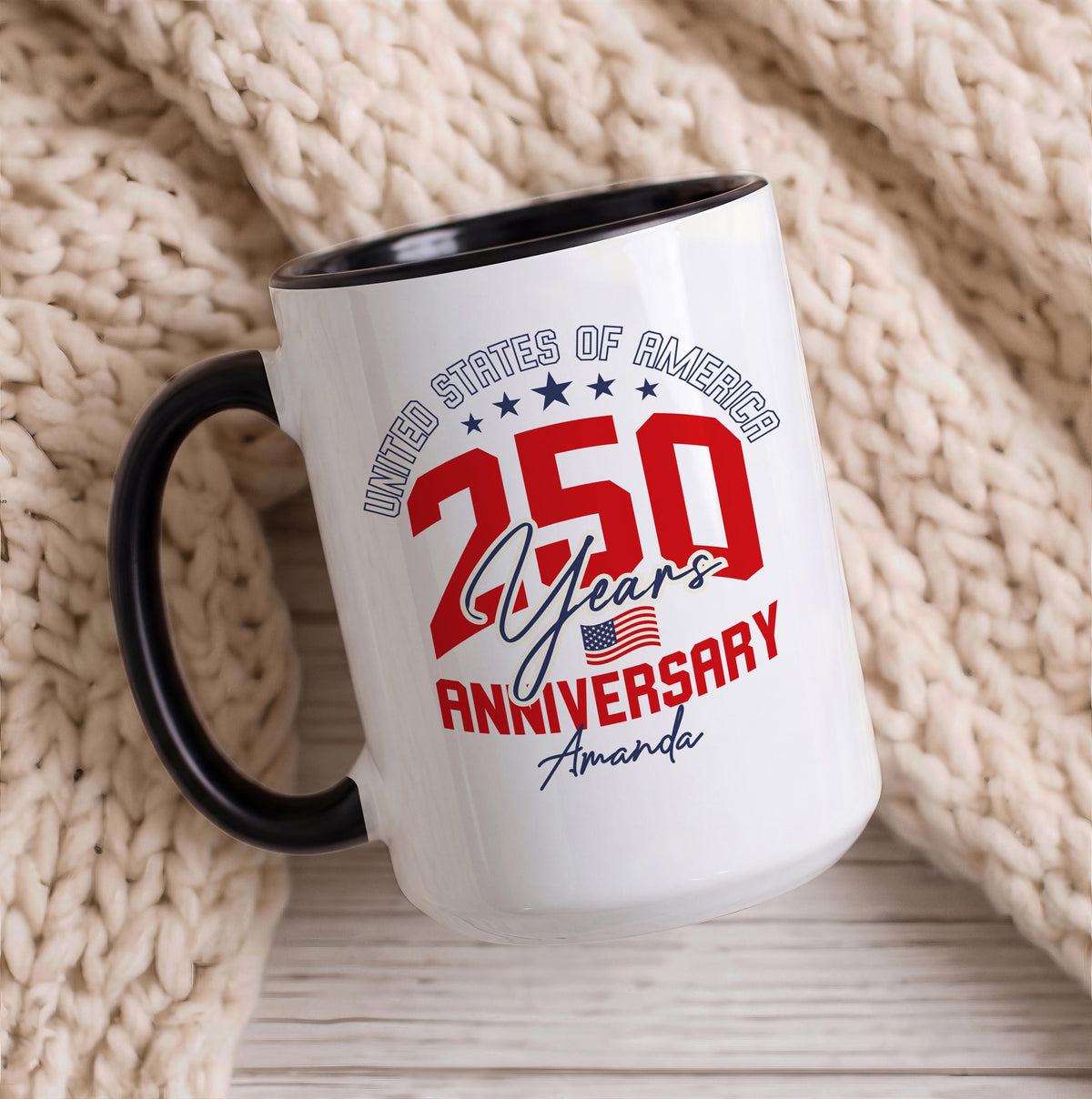 Personalized United States of America 250 Years Cup, 4th of July Colorful Coffee Mug
