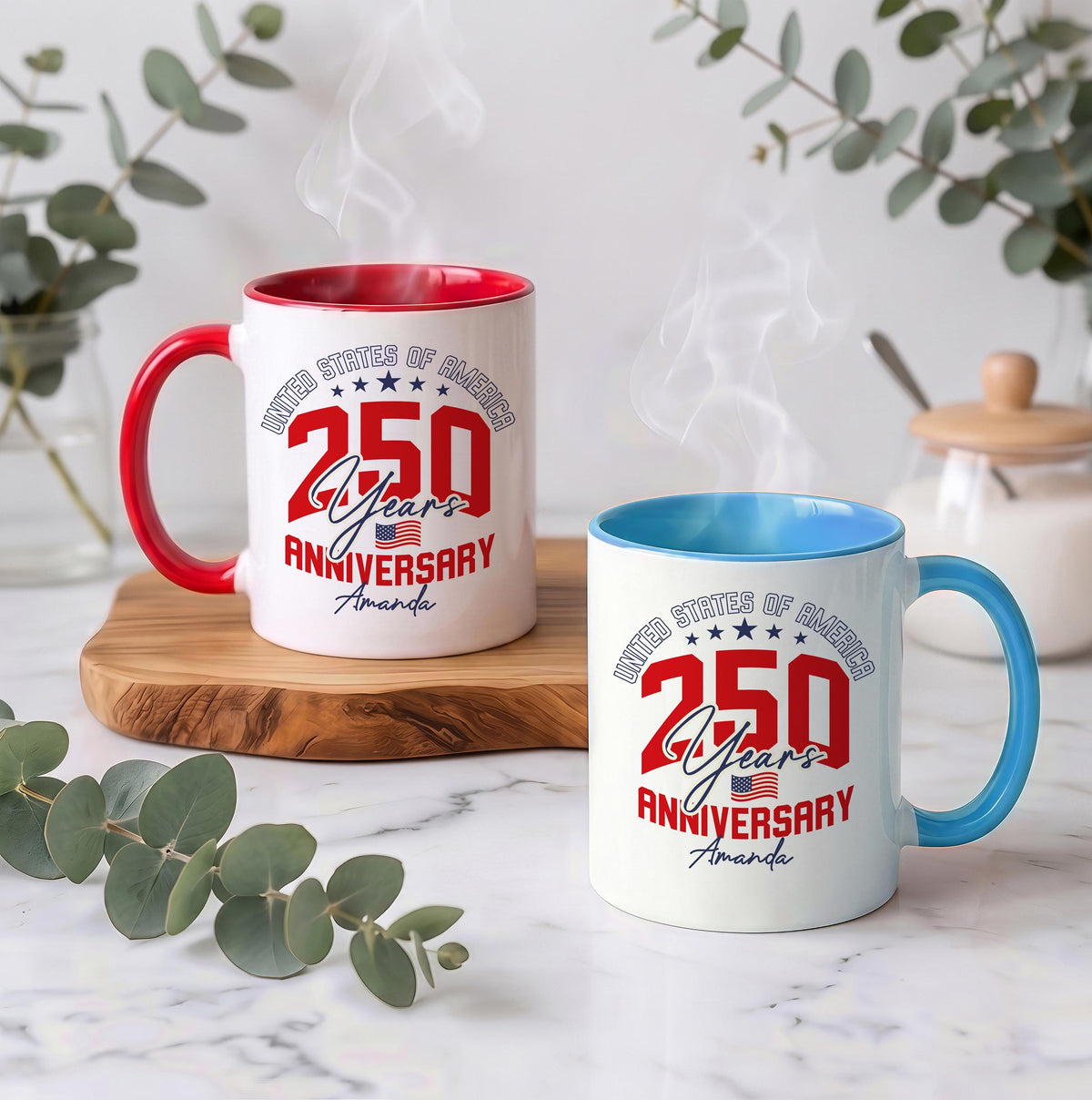 Personalized United States of America 250 Years Cup, 4th of July Colorful Coffee Mug