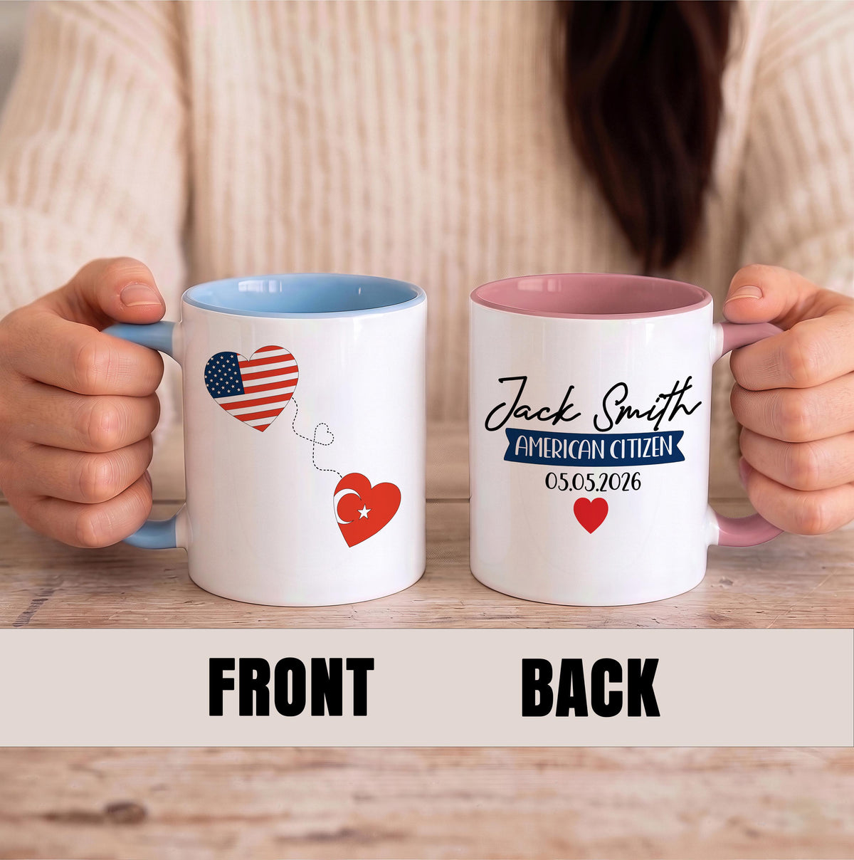 Personalized American Citizen Ceramic Mug, Custom Name & Flag Design Colorful Coffee Cup