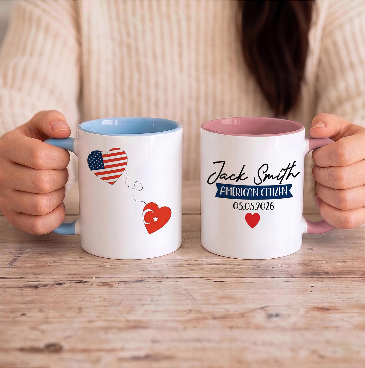 Personalized American Citizen Ceramic Mug, Custom Name & Flag Design Colorful Coffee Cup