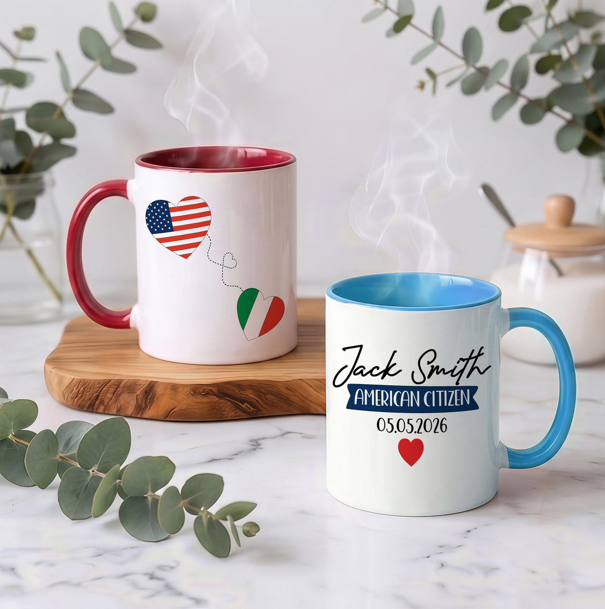 Personalized American Citizen Ceramic Mug, Custom Name & Flag Design Colorful Coffee Cup