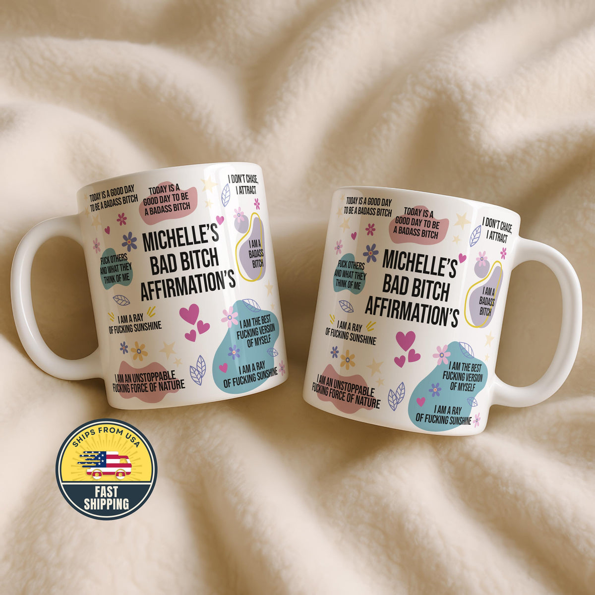 Custom Bad Bitch Affirmations Mug, Mental Health Awareness Cup, Daily Affirmations Mug