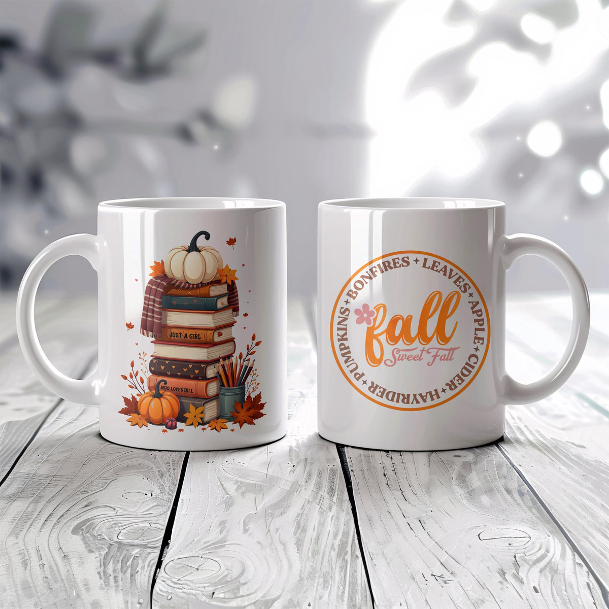 Just A Girl Who Loves Fall Ceramic Mug, Cozy Fall Theme Bookworm Gift