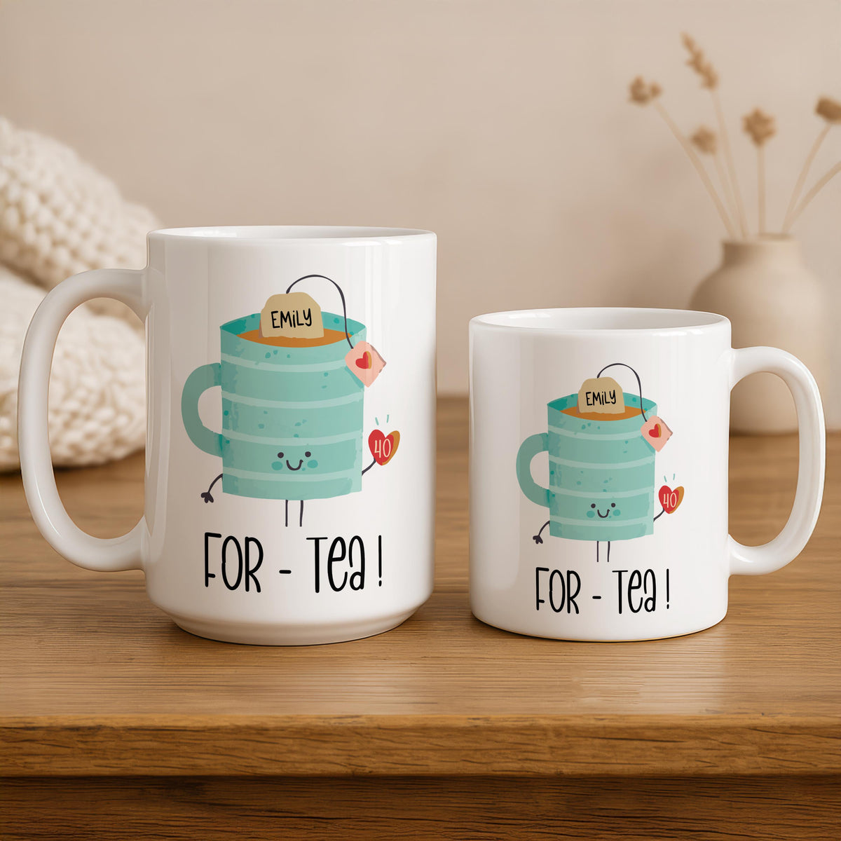 Personalized For-Tea Ceramic Mug, 40th Birthday Gift For Her, Birthday Pun Pottery Tea Cup