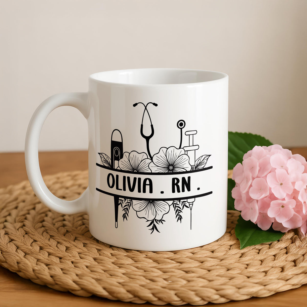 Personalized RN Coffee Mug, Custom Name Ceramic Cup, Funny Medical Mug