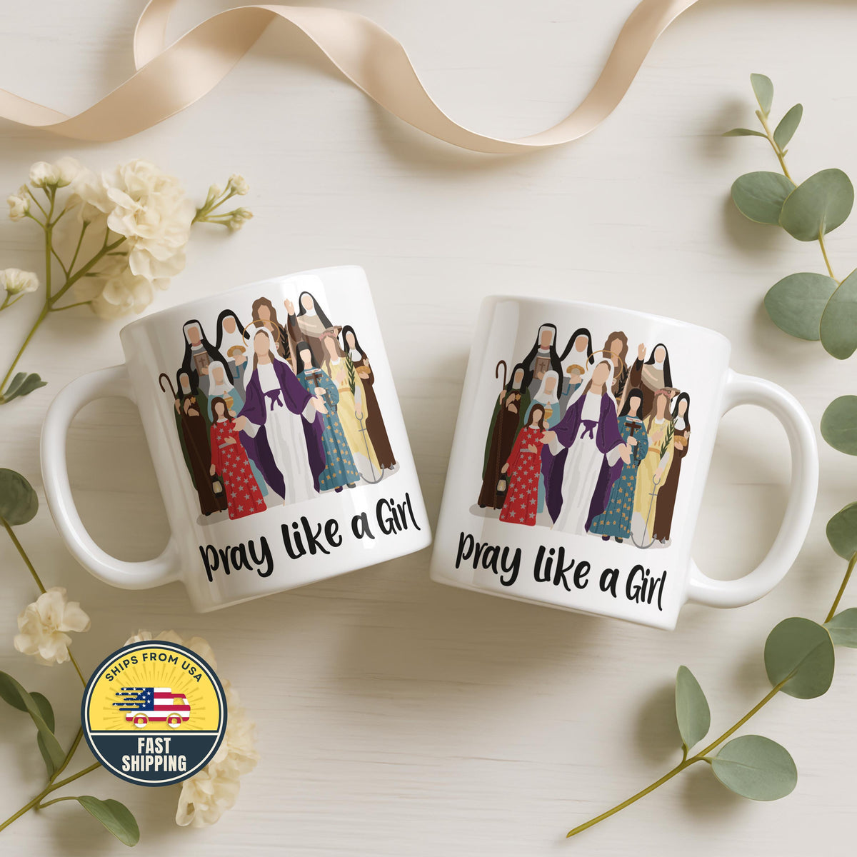 Pray Like A Girl Mug, Catholic Girl Coffee Mug, Religious Gifts for Women