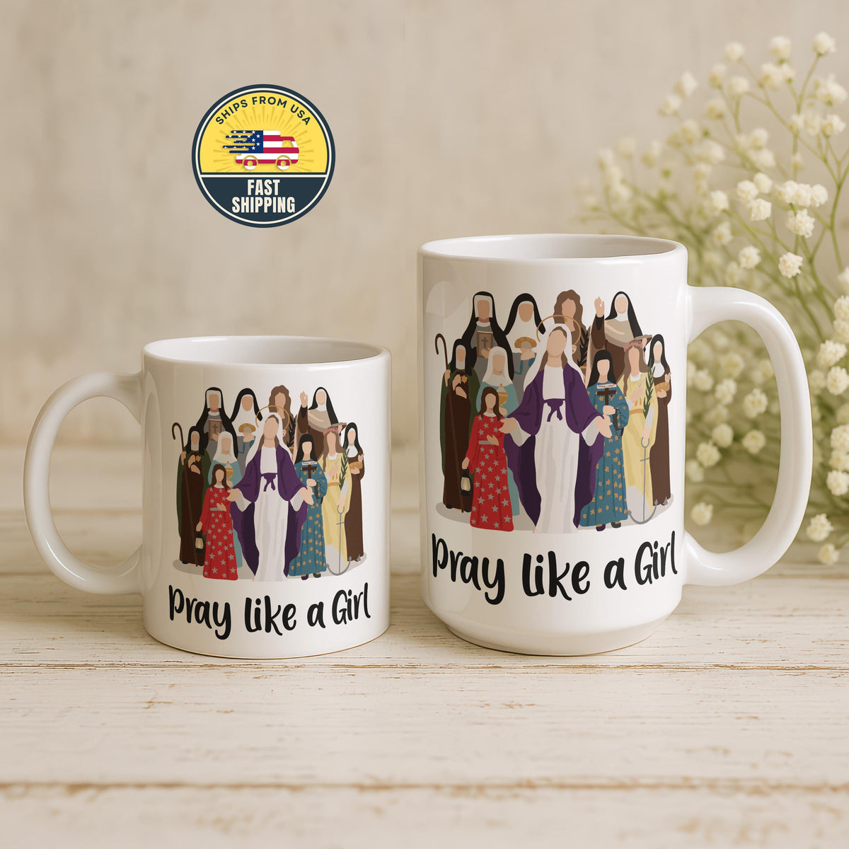 Pray Like A Girl Mug, Catholic Girl Coffee Mug, Religious Gifts for Women