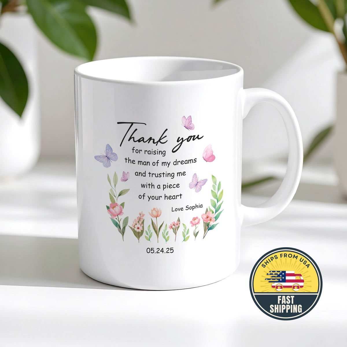 Personalized Ceramic Mug, Thank You Gift for Mother in Law, Wedding Gift from Bride