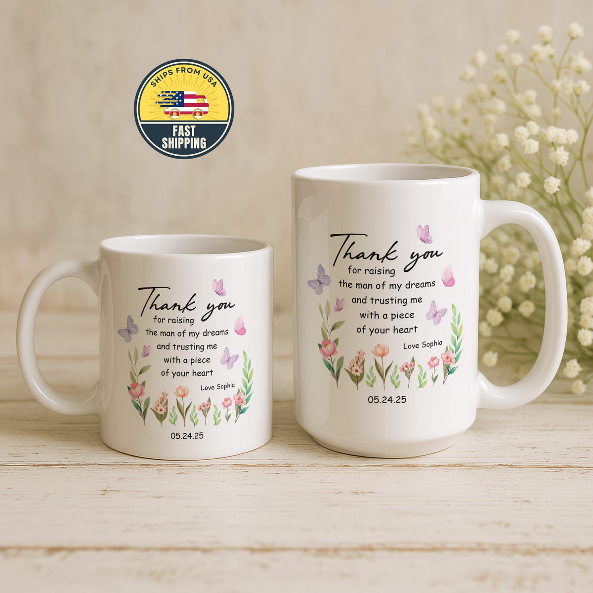 Personalized Ceramic Mug, Thank You Gift for Mother in Law, Wedding Gift from Bride